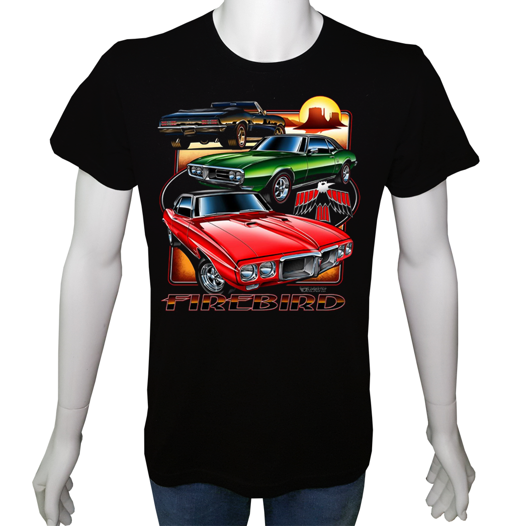 Unisex T-shirt Siyah 'Oto / FireBird' Baskılı