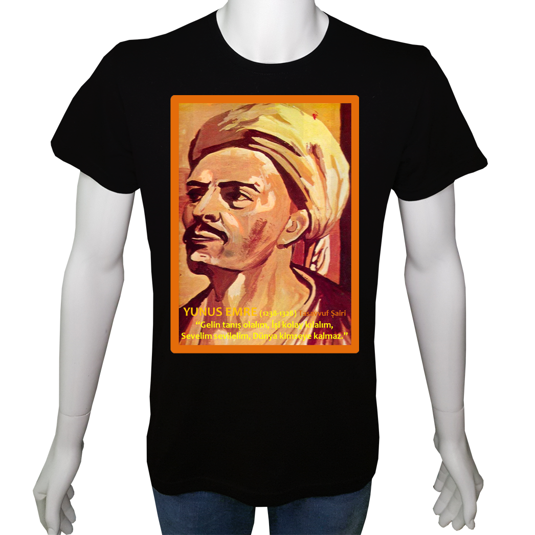 Unisex T-shirt Siyah 'Din&İnanç / Yunus Emre1' Baskılı