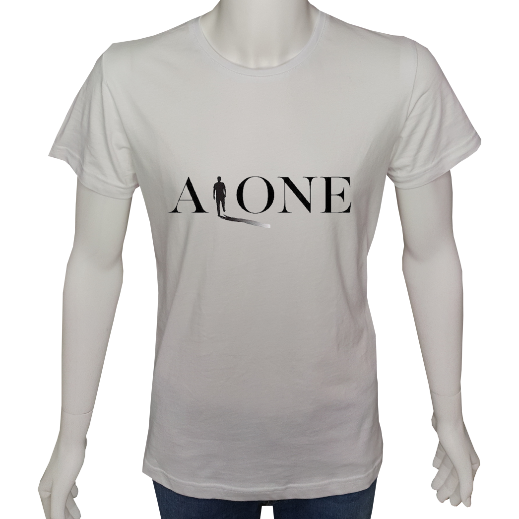 Unisex T-shirt Beyaz 'Serin Beyaz / Yalnız' Baskılı