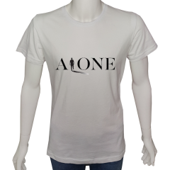 Unisex T-shirt Beyaz 'Serin Beyaz / Yalnız' Baskılı