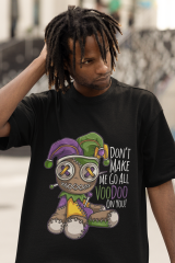 Oversize Unisex T-shirt Siyah 'Voodoo Doll' Baskılı