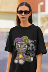 Oversize Unisex T-shirt Siyah 'Voodoo Doll' Baskılı