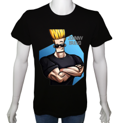 Unisex T-shirt Siyah 'Çizgi Film&Roman / Johnny Bravo2' Baskılı