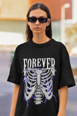Oversize Unisex T-shirt Siyah 'Forever Rib' Baskılı