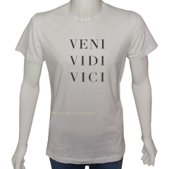 Unisex T-shirt Beyaz 'Serin Beyaz / GeldimGördümYendim' Baskılı
