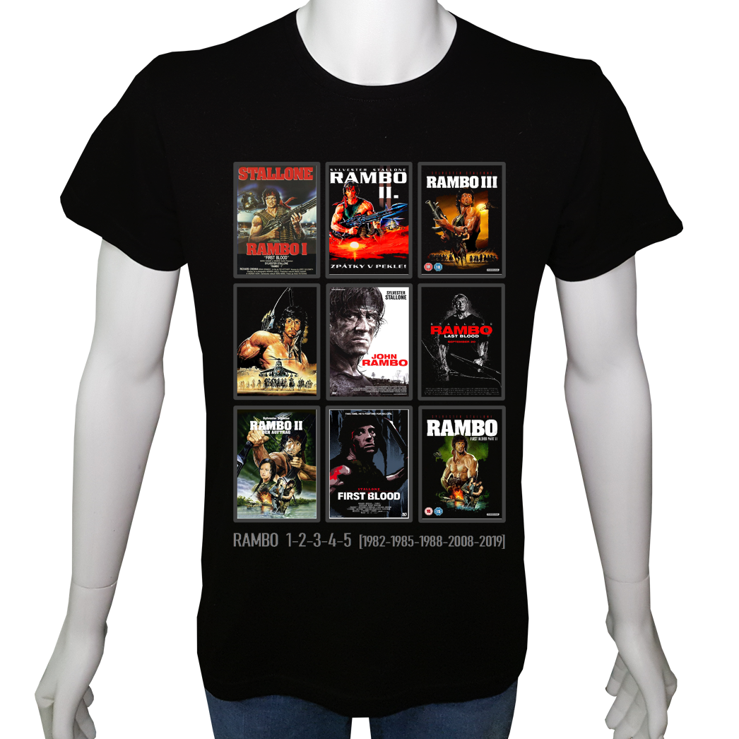 Unisex T-shirt Siyah 'Sinema&Dizi/Rambo1' 2Baskılı