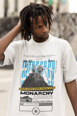 Oversize Unisex T-shirt Beyaz 'Monarchy' Baskılı