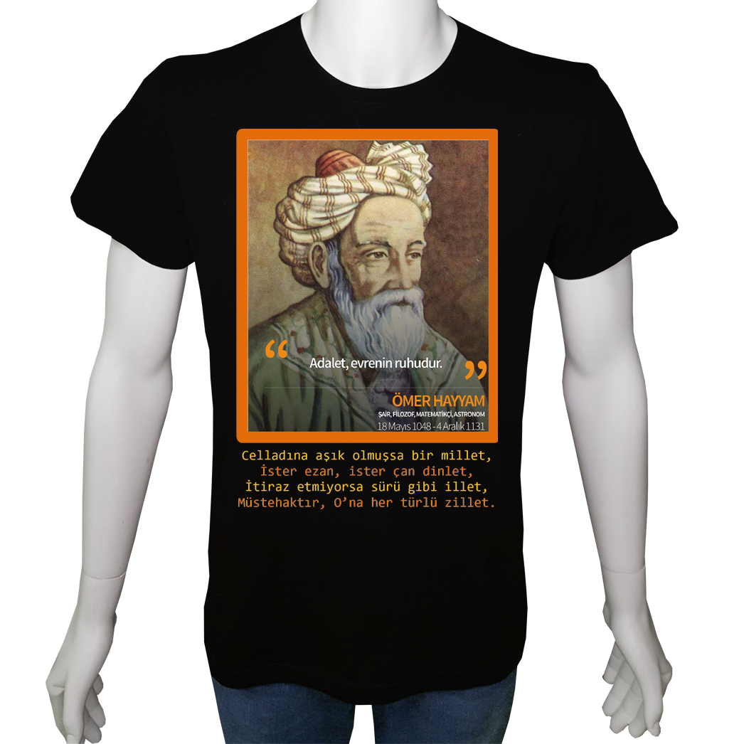 Unisex T-shirt Siyah 'Din&İnanç / Ömer Hayyam1' Baskılı