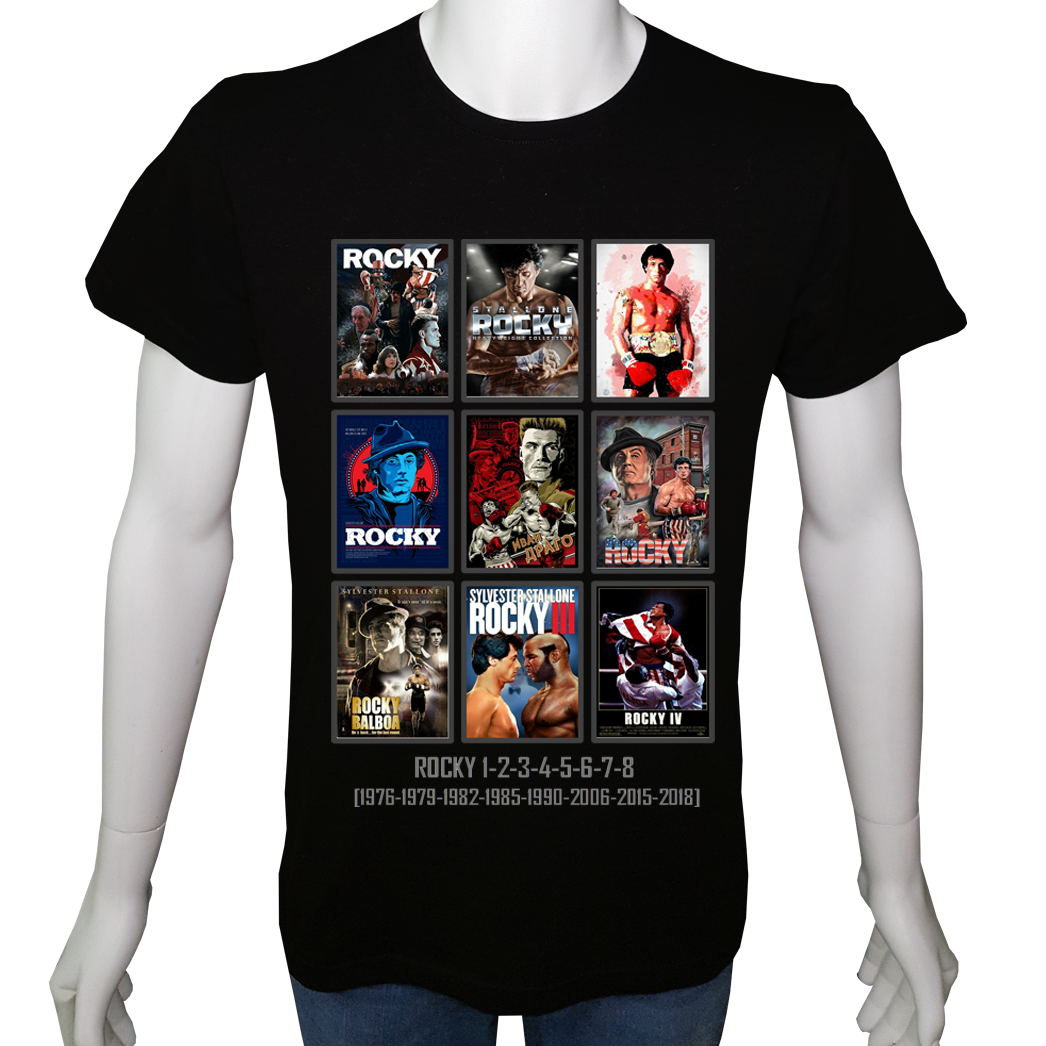 Unisex T-shirt Siyah 'Sinema&Dizi/Rocky1' 2Baskılı