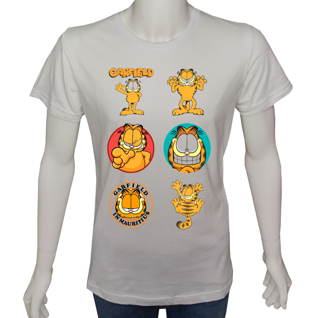 Unisex T-shirt Beyaz 'Çizgi Film&Roman / Garfield1' 2Baskılı