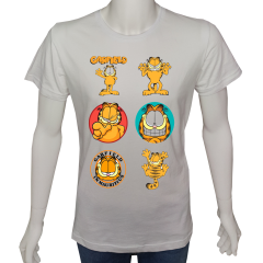 Unisex T-shirt Beyaz 'Çizgi Film&Roman / Garfield1' 2Baskılı