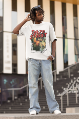 Oversize Unisex T-shirt Beyaz 'Tokyo Street' Baskılı