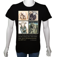Unisex T-shirt Siyah 'Din&İnanç / Kurt&Kuzu' 2Baskılı