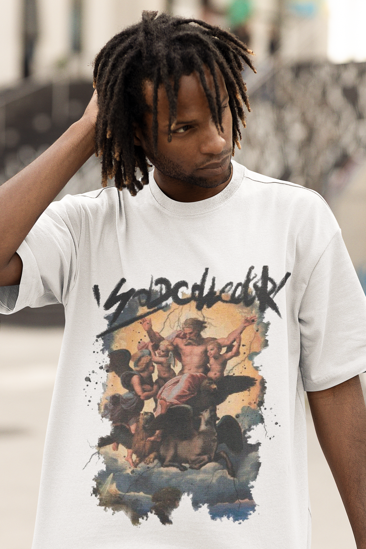 Oversize Unisex T-shirt Beyaz 'Mythology1' Baskılı