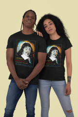 Unisex T-shirt Siyah 'Ünlüler / Descartes1' Baskılı