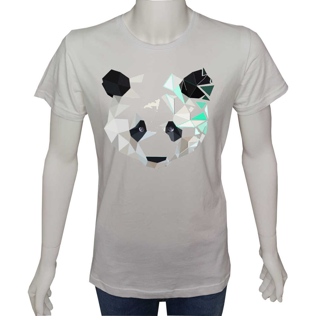 Unisex T-shirt Beyaz 'Serin Beyaz / Panda' Baskılı