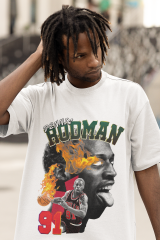 Oversize Unisex T-shirt Beyaz 'Dennis Rodman' Baskılı