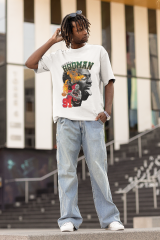 Oversize Unisex T-shirt Beyaz 'Dennis Rodman' Baskılı