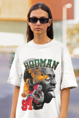 Oversize Unisex T-shirt Beyaz 'Dennis Rodman' Baskılı