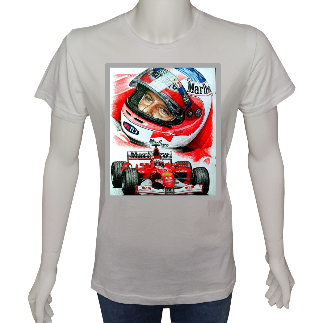 Unisex T-shirt Beyaz 'Oto / Formula6' Baskılı