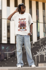 Oversize Unisex T-shirt Beyaz 'Cool Rabbit' Baskılı