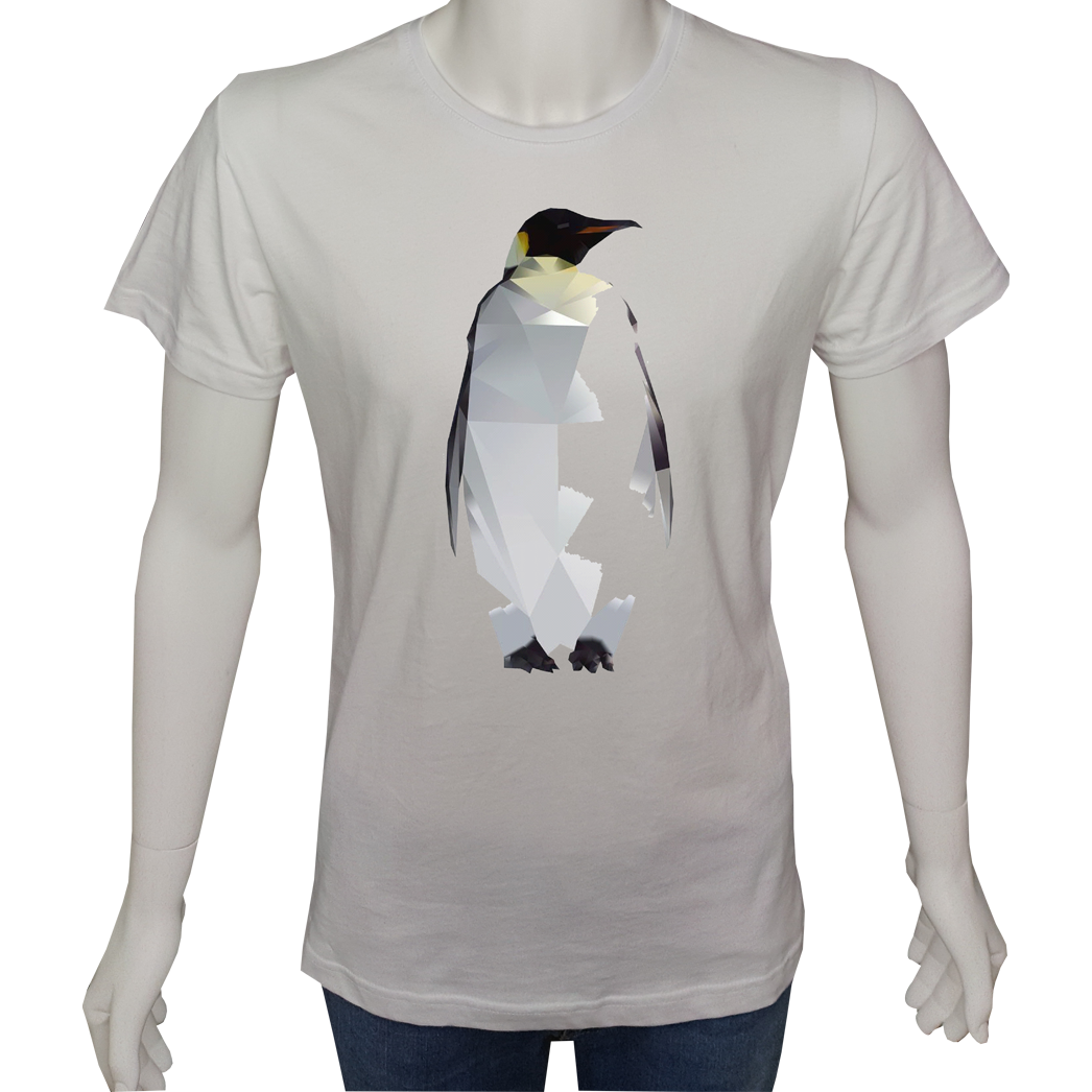 Unisex T-shirt Beyaz 'Serin Beyaz / Penguen' Baskılı