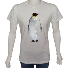 Unisex T-shirt Beyaz 'Serin Beyaz / Penguen' Baskılı