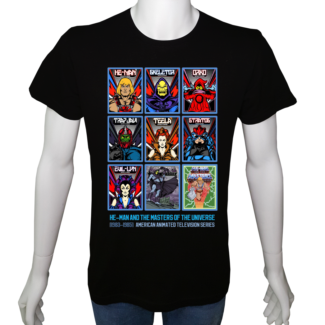 Unisex T-shirt Siyah 'Çizgi Film&Roman / Heman' Baskılı