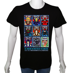 Unisex T-shirt Siyah 'Çizgi Film&Roman / Heman' Baskılı