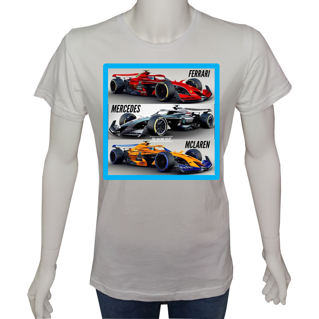 Unisex T-shirt Beyaz 'Oto / Formula7' Baskılı