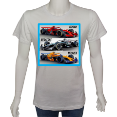 Unisex T-shirt Beyaz 'Oto / Formula7' Baskılı