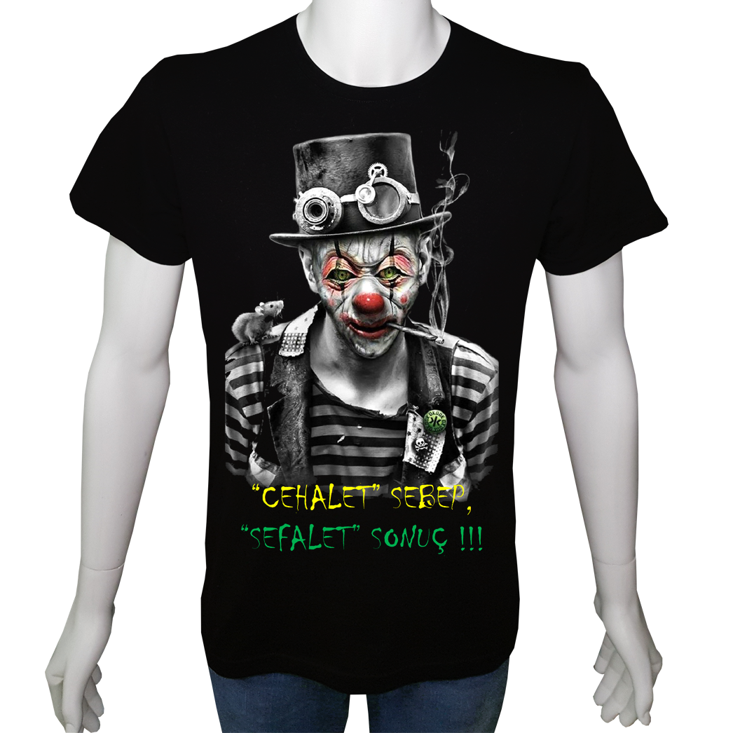 Unisex T-shirt Siyah 'Uyandırma Servisi / Cehalet Sebep Sefalet Sonuç' Baskılı
