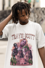 Oversize Unisex T-shirt Beyaz 'Travis Scott1' Baskılı