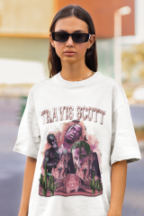 Oversize Unisex T-shirt Beyaz 'Travis Scott1' Baskılı
