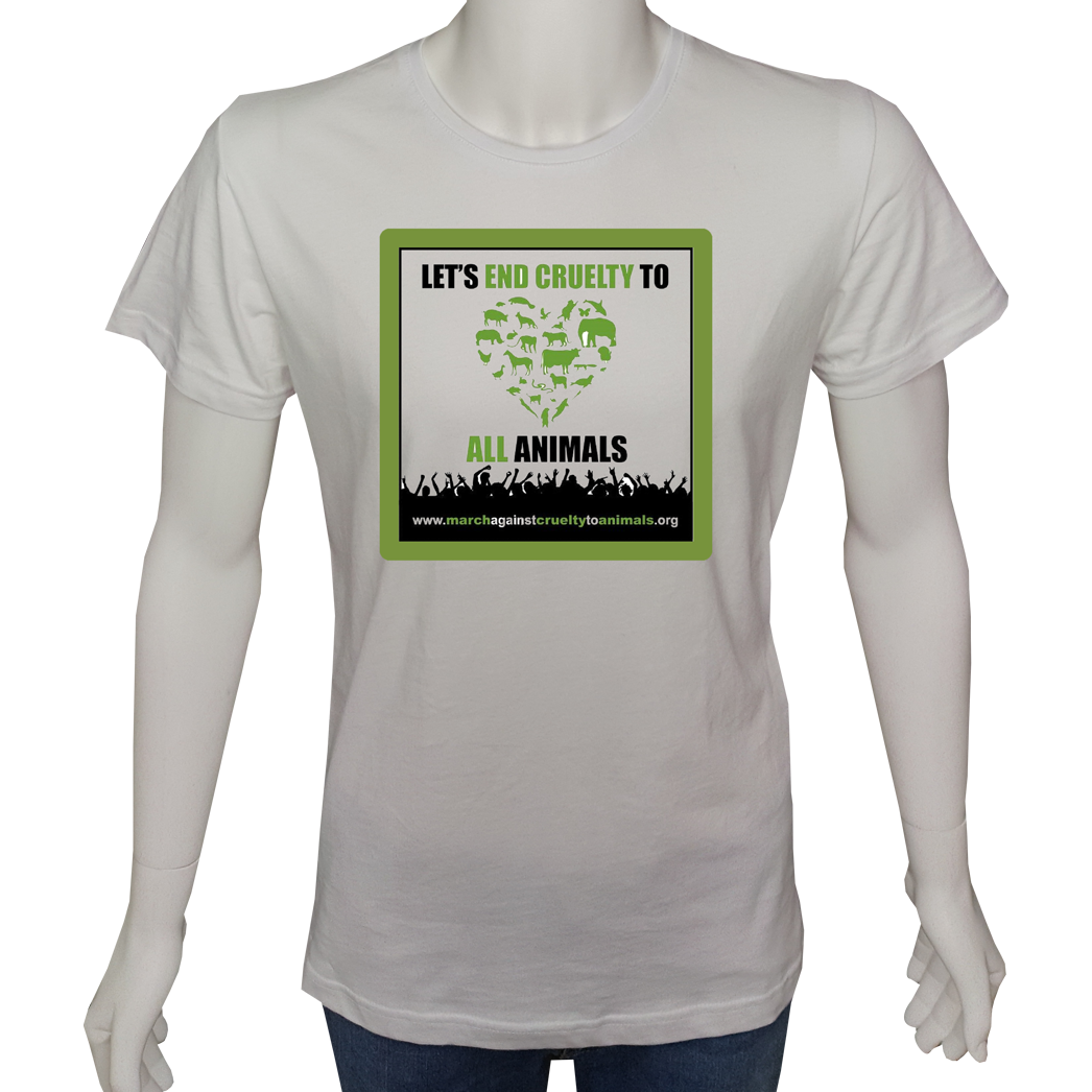 Unisex T-shirt Beyaz 'Doğa&Çevre/Hayvanlara zulüme son' Baskılı