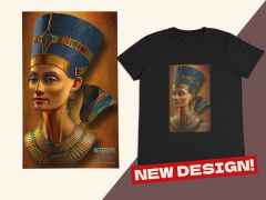Kadın T-shirt Siyah 'Nefertiti' Baskılı