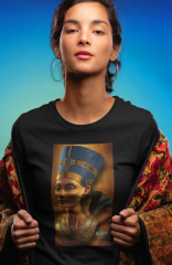 Kadın T-shirt Siyah 'Nefertiti' Baskılı