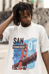 Oversize Unisex T-shirt Beyaz 'San Fransisco Bridge' Baskılı