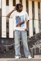Oversize Unisex T-shirt Beyaz 'San Fransisco Bridge' Baskılı