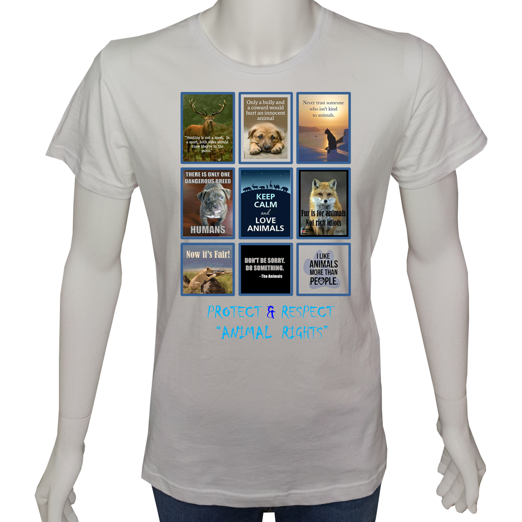 Unisex T-shirt Beyaz 'Doğa&Çevre/Hayvan Hakları4' Baskılı