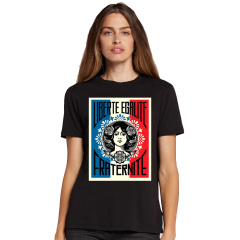 Kadın T-shirt Siyah 'Özgürlük Eşitlik Kardeşlik' Baskılı
