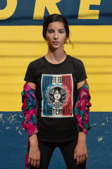 Kadın T-shirt Siyah 'Özgürlük Eşitlik Kardeşlik' Baskılı