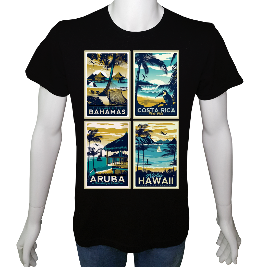 Regular Unisex T-shirt Siyah 'Ülke&Şehir / Okyanus Adaları1' Baskılı
