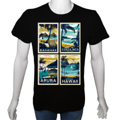 Regular Unisex T-shirt Siyah 'Ülke&Şehir / Okyanus Adaları1' Baskılı