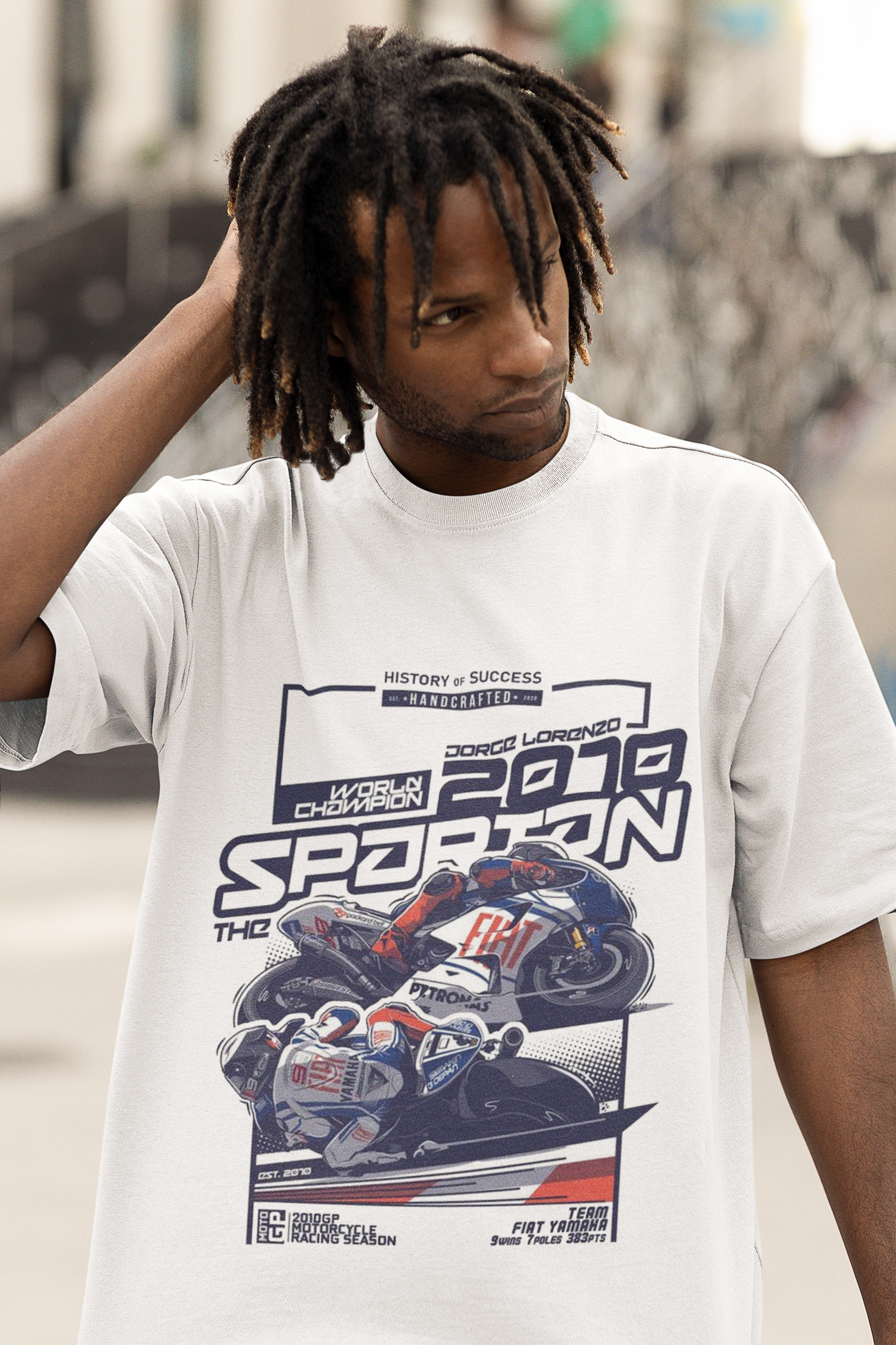 Oversize Unisex T-shirt Beyaz 'Moto GP' Baskılı