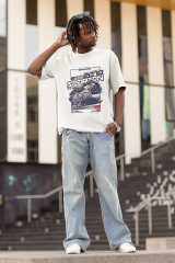 Oversize Unisex T-shirt Beyaz 'Moto GP' Baskılı