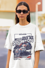 Oversize Unisex T-shirt Beyaz 'Moto GP' Baskılı
