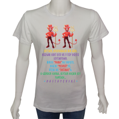 Unisex T-shirt Beyaz 'UyandırmaServisi / Şeytan1' Baskılı