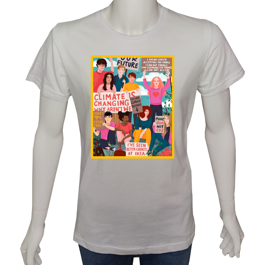 Unisex T-shirt Beyaz 'Doğa&Çevre/Küresel Isınma' Baskılı