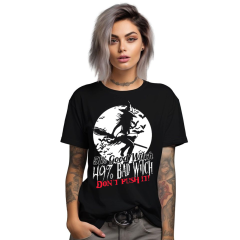 Kadın T-shirt Siyah 'Uçan Cadı' Baskılı
